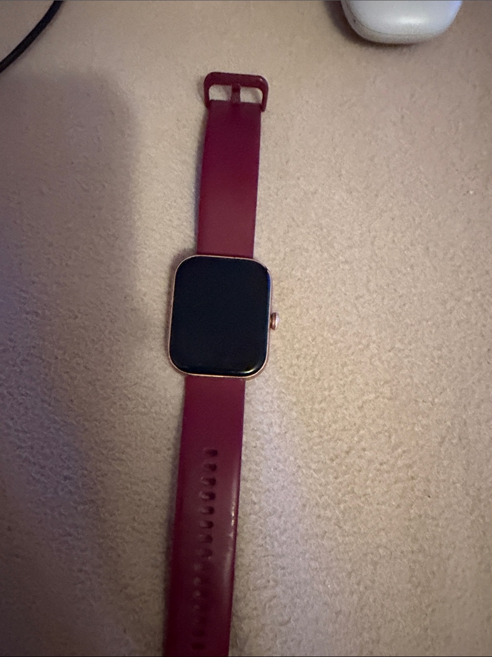 Burgundy Silicone Smartwatch with Gold-Tone Bezel